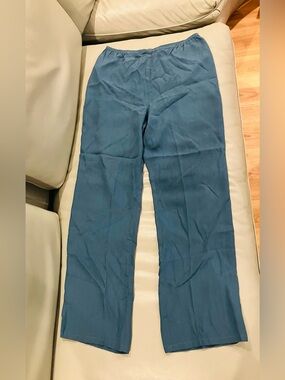 Citron Pure Silk Teal Elastic-Waist Wide Pants